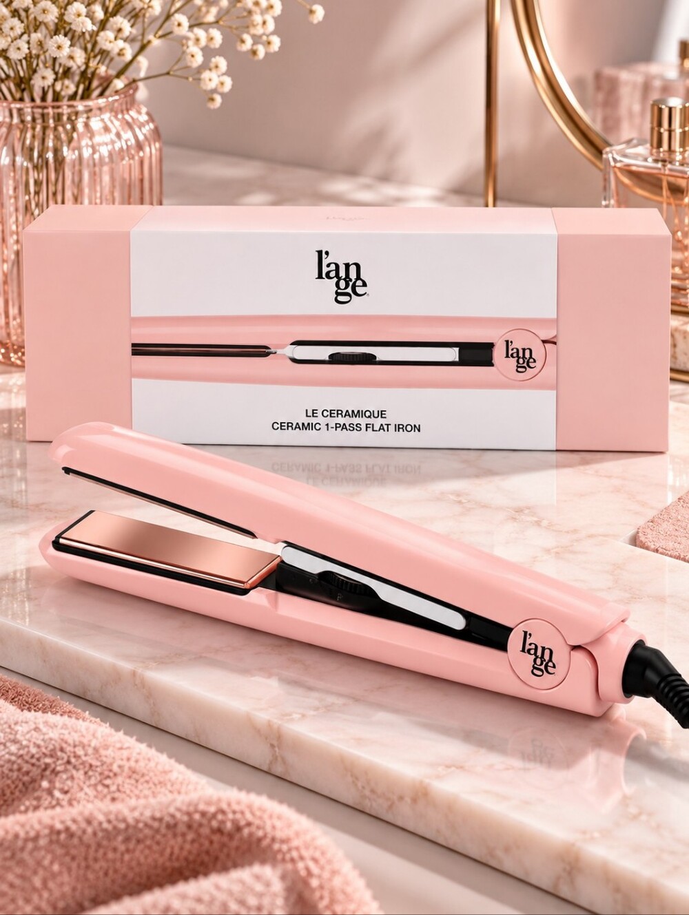 L’ange Le Ceramique Ceramic 1-Pass Flat Iron Blush Pink NIB